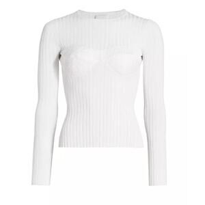 Aknvas 'Faye' White Long Sleeve Rib-Knit Top Size XS